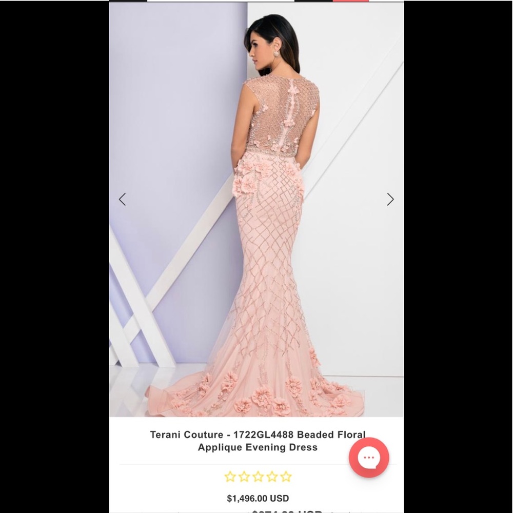Terani Couture
- 1722GL4488 Beaded Floral
Applique Evening Dress - Blush